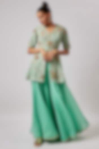 Mint Green Organza Sharara Set by Petticoat Lane
