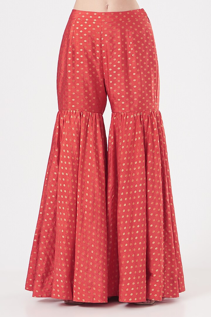 Red Brocade Wedding Sharara Set by Petticoat Lane at Pernia's Pop Up Shop