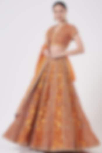 Orange Embroidered Lehenga Set by Petticoat Lane