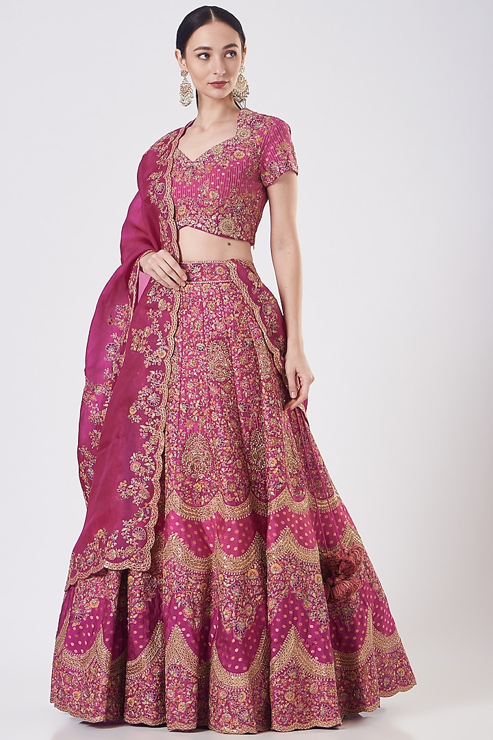 Fuchsia Embroidered Lehenga Set by Petticoat Lane