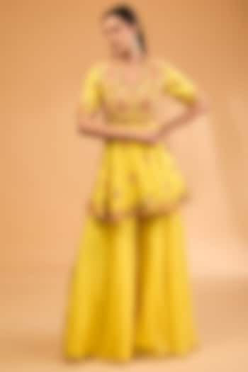 Yellow Organza Sharara Set by Petticoat Lane at Pernia's Pop Up Shop