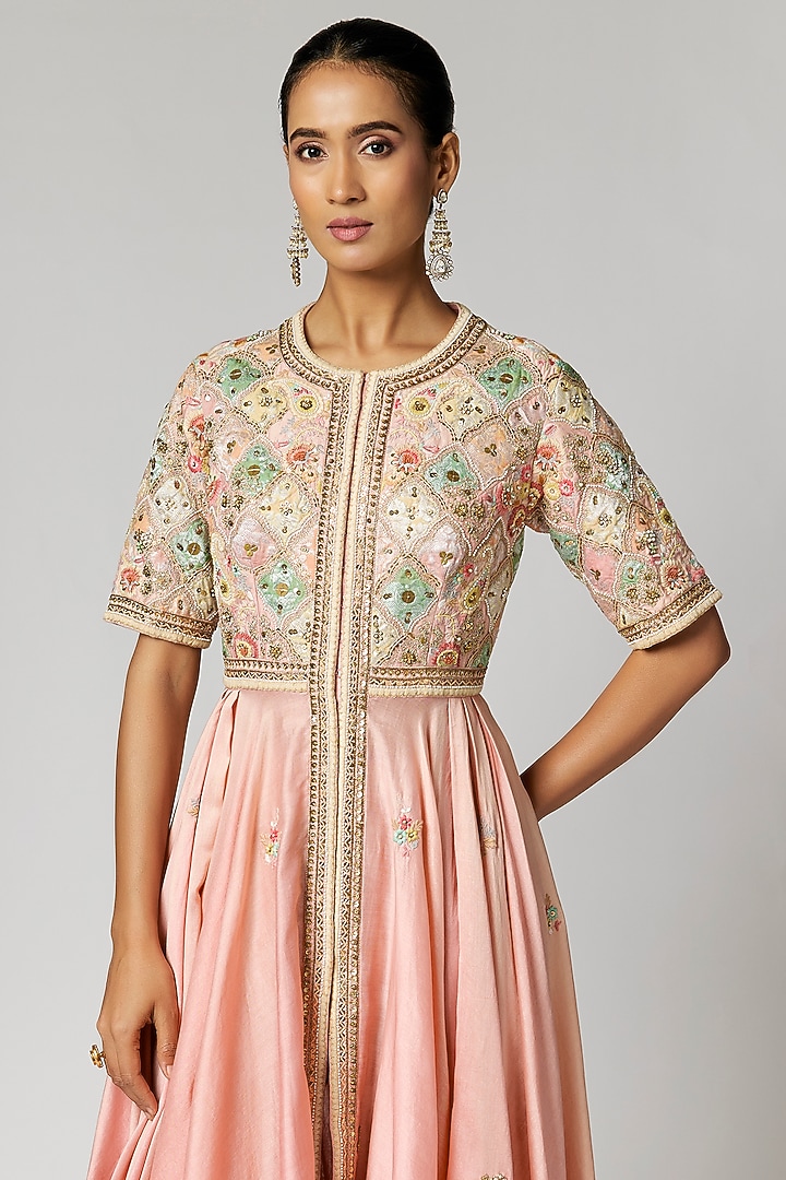 Lilac Brocade Patch Work Asymmetric Kalidar Kurta Set by Petticoat Lane at Pernia's Pop Up Shop
