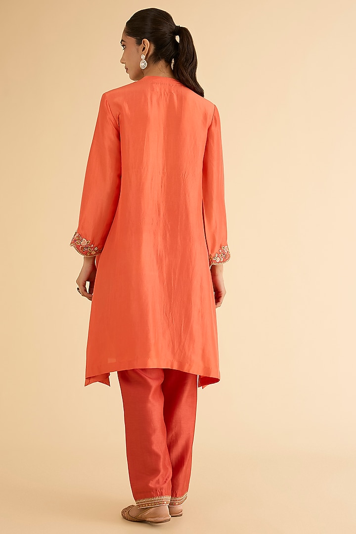 Rust Dupion Silk Hand & Machine Embroidered Kurta Set by Petticoat Lane at Pernia's Pop Up Shop