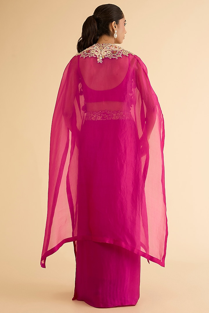 Fuchsia Pink Organza Brocade Patchwork Cape Set by Petticoat Lane at Pernia's Pop Up Shop