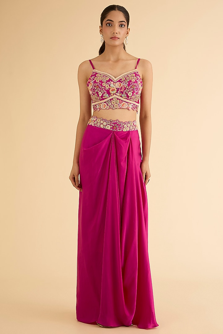 Fuchsia Pink Organza Brocade Patchwork Cape Set by Petticoat Lane at Pernia's Pop Up Shop
