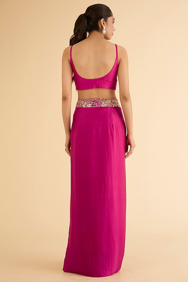 Fuchsia Pink Organza Brocade Patchwork Cape Set by Petticoat Lane at Pernia's Pop Up Shop
