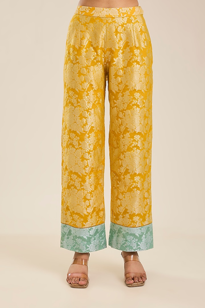 Mustard Dupion & Brocade Kurta Set by Petticoat Lane at Pernia's Pop Up Shop