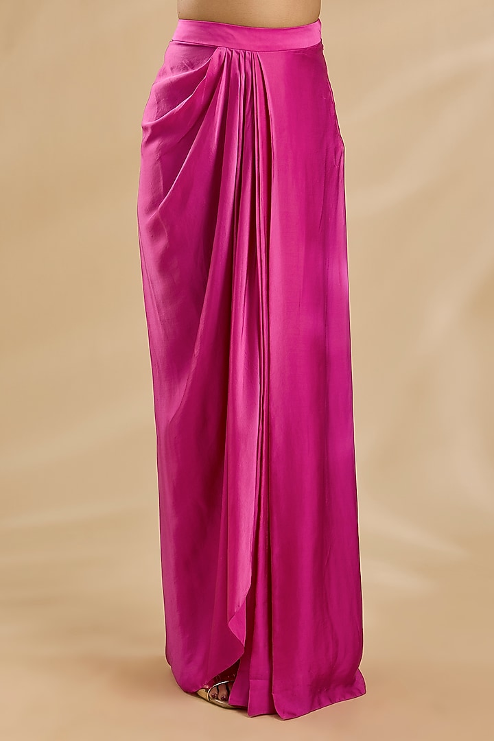 Fuchsia Pink Dupion & Satin Patchwork Kurta Set by Petticoat Lane at Pernia's Pop Up Shop