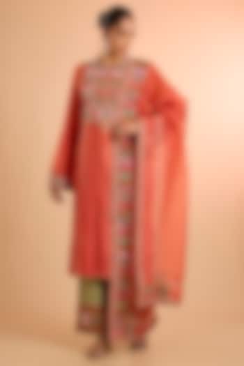 Rust Chanderi Silk Kurta Set by Petticoat Lane at Pernia's Pop Up Shop