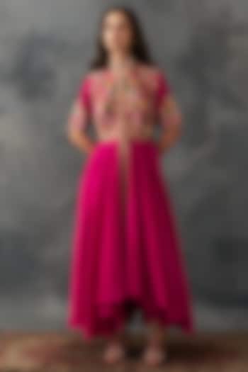 Fuchsia Pink Chanderi Patch Work Kurta Set by Petticoat Lane at Pernia's Pop Up Shop