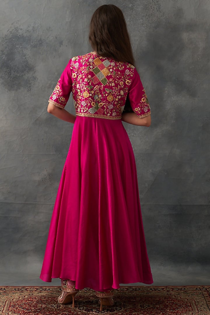 Fuchsia Pink Chanderi Patch Work Kurta Set by Petticoat Lane at Pernia's Pop Up Shop