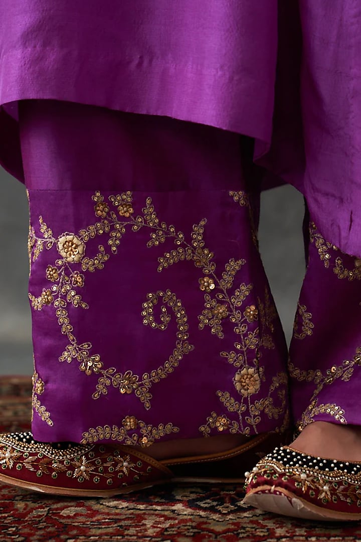Orchid Pink Dupion Silk & Chanderi Patch Work Kurta Set by Petticoat Lane at Pernia's Pop Up Shop