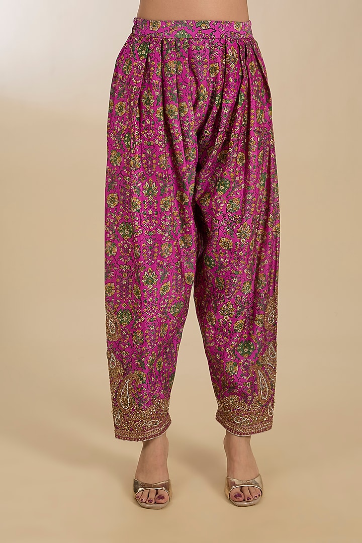 Fuchsia Chanderi Hand Embroidered Short Kurta Set by Petticoat Lane at Pernia's Pop Up Shop