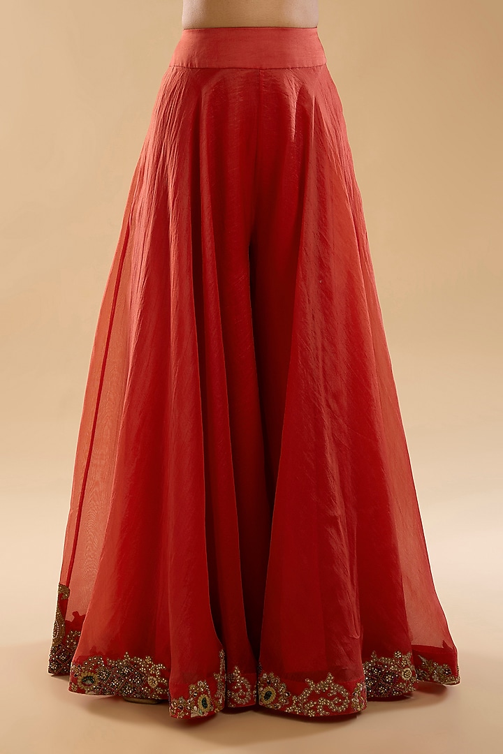 Burnt Sienna Chanderi & Organza Embroidered Bridal Sharara Set by Petticoat Lane at Pernia's Pop Up Shop