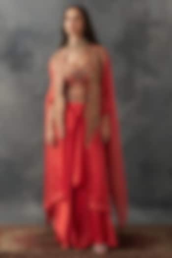 Rust Satin Draped Skirt Set by Petticoat Lane at Pernia's Pop Up Shop