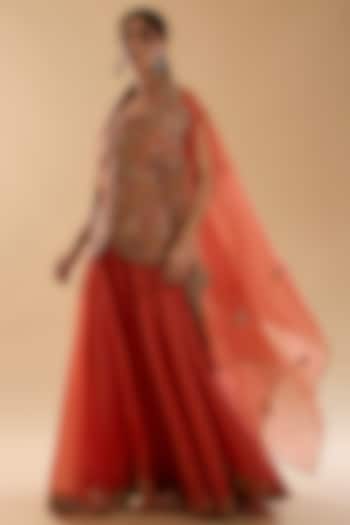 Rust Chanderi & Organza Bridal Sharara Set by Petticoat Lane at Pernia's Pop Up Shop