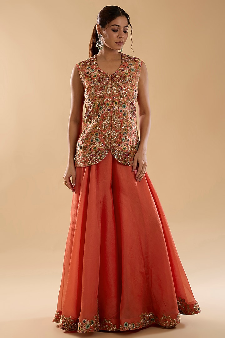 Rust Chanderi & Organza Bridal Sharara Set by Petticoat Lane at Pernia's Pop Up Shop