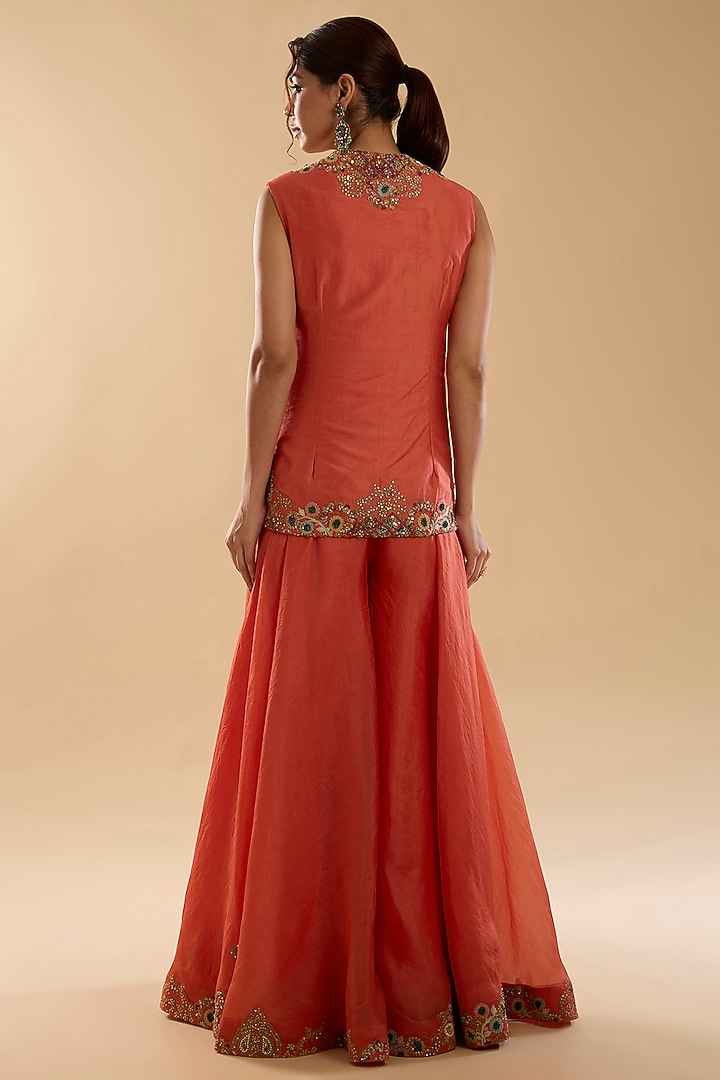 Rust Chanderi & Organza Bridal Sharara Set by Petticoat Lane at Pernia's Pop Up Shop