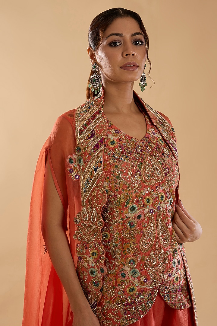 Rust Chanderi & Organza Bridal Sharara Set by Petticoat Lane at Pernia's Pop Up Shop