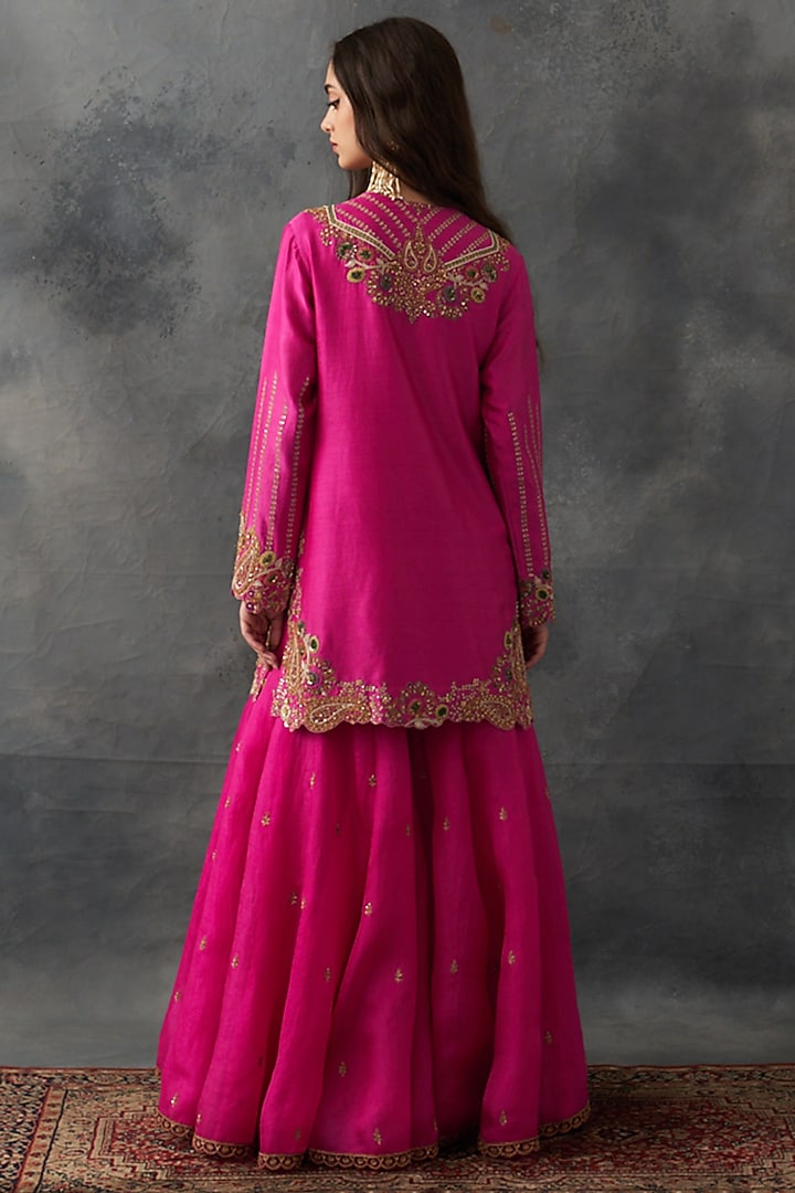 Fuchsia Pink Chanderi & Organza Bridal Sharara Set by Petticoat Lane at Pernia's Pop Up Shop