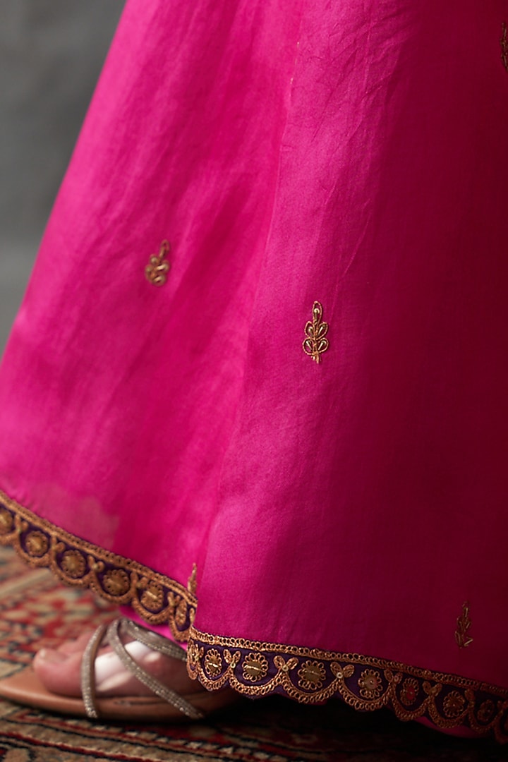 Fuchsia Pink Chanderi & Organza Bridal Sharara Set by Petticoat Lane at Pernia's Pop Up Shop