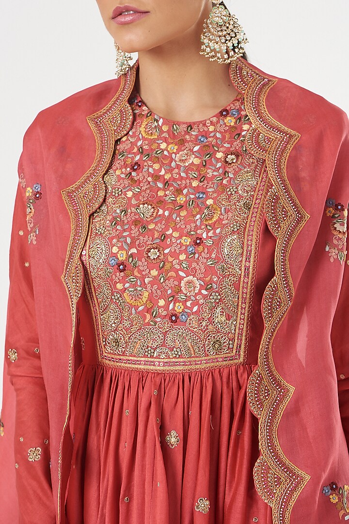 Tomato Red Brocade Wedding Sharara Set by Petticoat Lane at Pernia's Pop Up Shop