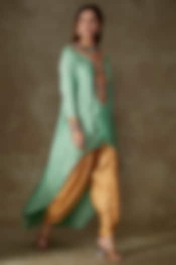 Turquoise Silk Bandhani Printed Jacket Set by Petticoat Lane