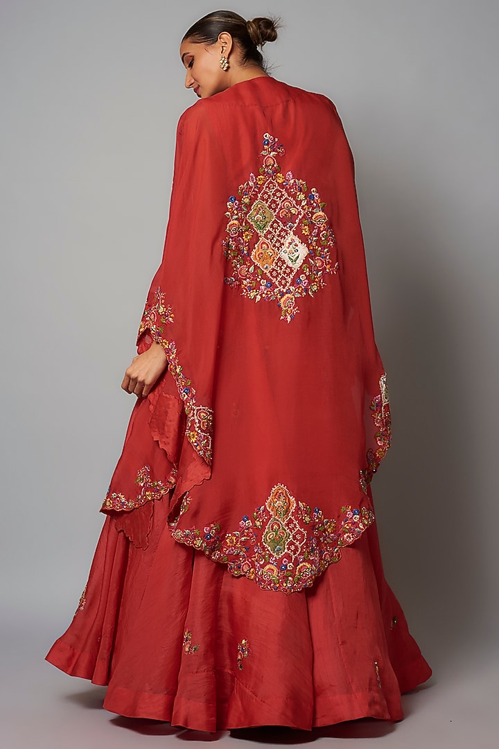 Red Organza Cape Set by Petticoat Lane at Pernia's Pop Up Shop