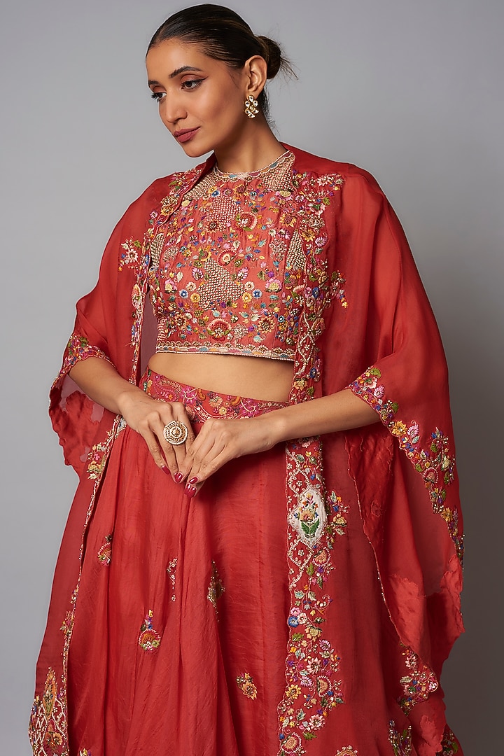 Red Organza Cape Set by Petticoat Lane at Pernia's Pop Up Shop