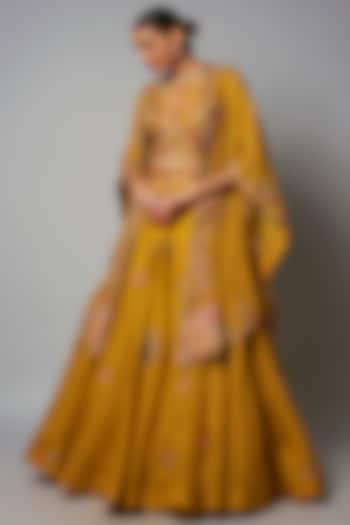 Mustard Organza Cape Set by Petticoat Lane at Pernia's Pop Up Shop