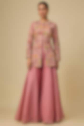 Lilac Organza Hand & Machine Embroidered Peplum Kurta Set by Petticoat Lane at Pernia's Pop Up Shop