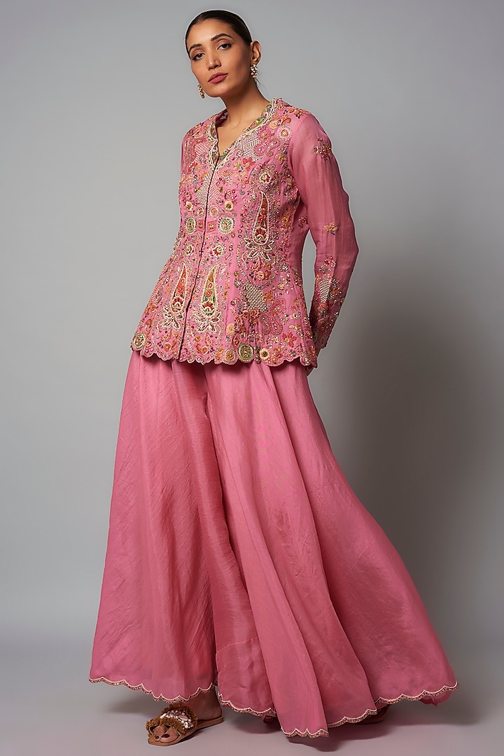 Gulal Pink Organza Sharara Set by Petticoat Lane at Pernia's Pop Up Shop