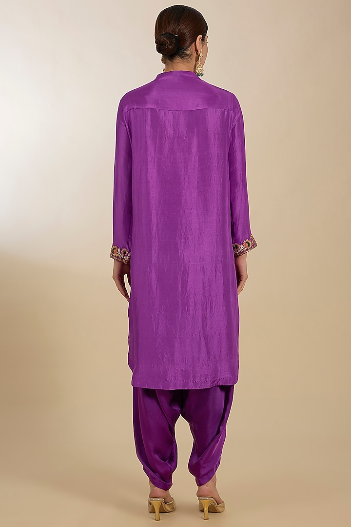 Purple Dupion & Satin Hand Embroidered Dhoti Set by Petticoat Lane at Pernia's Pop Up Shop