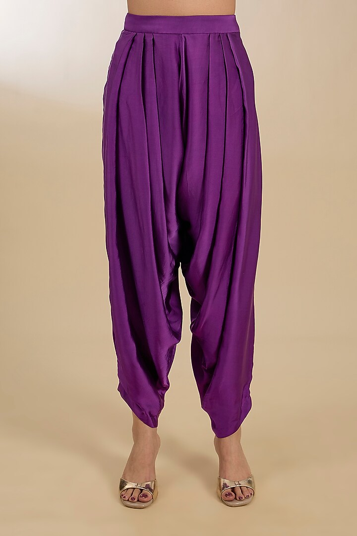 Purple Dupion & Satin Hand Embroidered Dhoti Set by Petticoat Lane at Pernia's Pop Up Shop