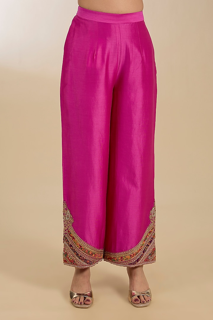 Fuchsia Dupion Floral Boota Work Kurta Set by Petticoat Lane at Pernia's Pop Up Shop