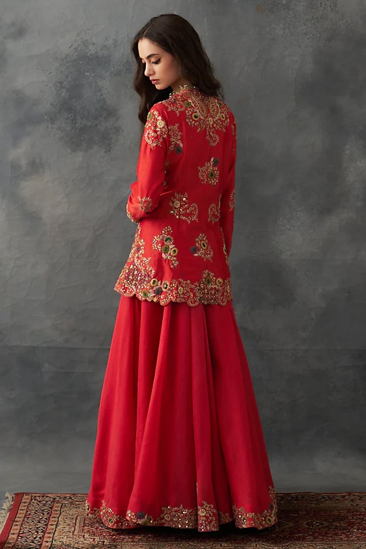 Burnt Sienna Chanderi & Organza Bridal Sharara Set by Petticoat Lane at Pernia's Pop Up Shop