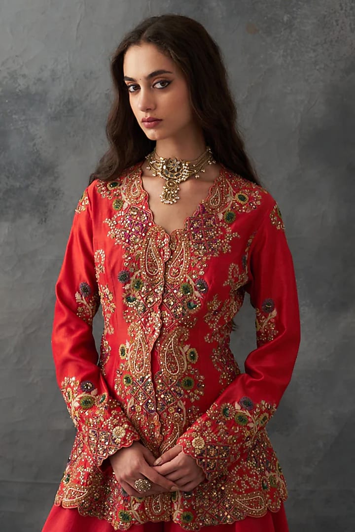 Burnt Sienna Chanderi & Organza Bridal Sharara Set by Petticoat Lane at Pernia's Pop Up Shop