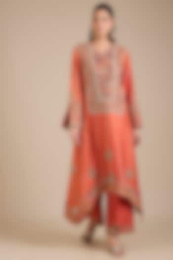 Rust Chanderi Embroidered Kurta Set by Petticoat Lane at Pernia's Pop Up Shop