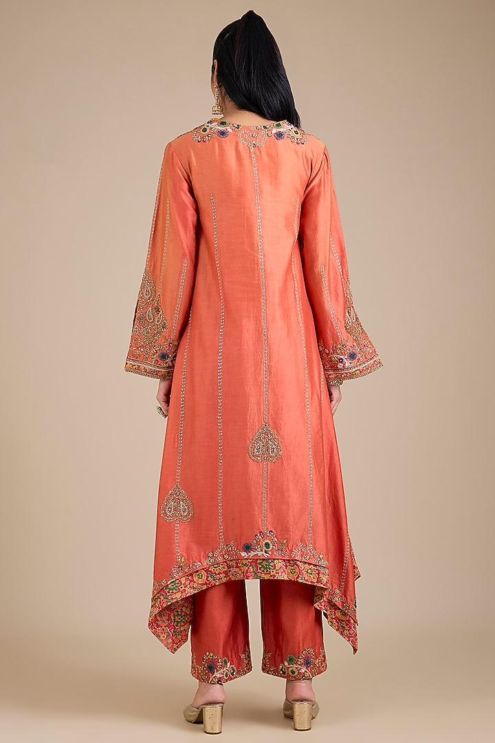 Rust Chanderi Embroidered Kurta Set by Petticoat Lane at Pernia's Pop Up Shop