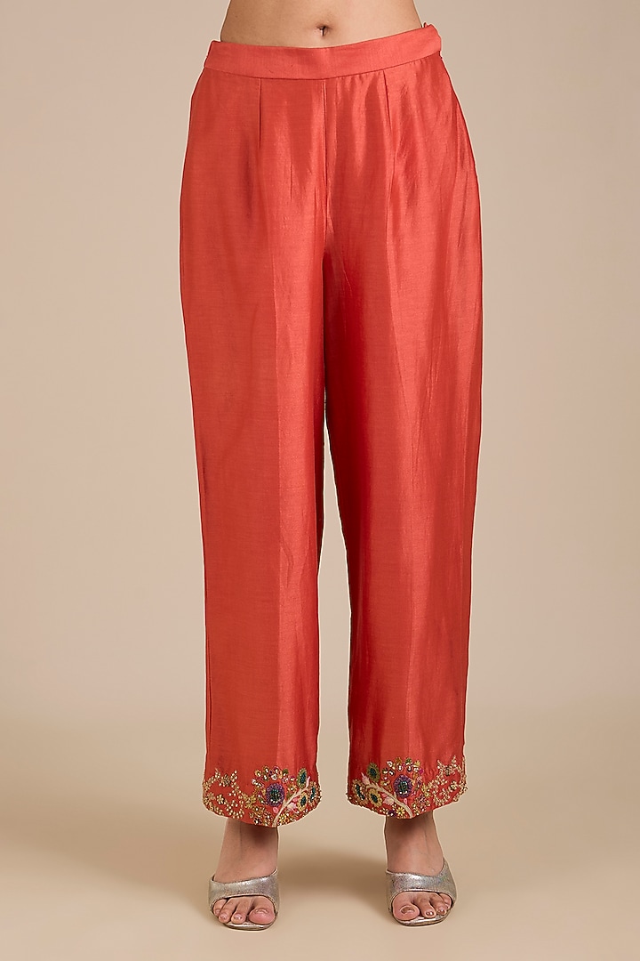 Rust Chanderi Embroidered Kurta Set by Petticoat Lane at Pernia's Pop Up Shop