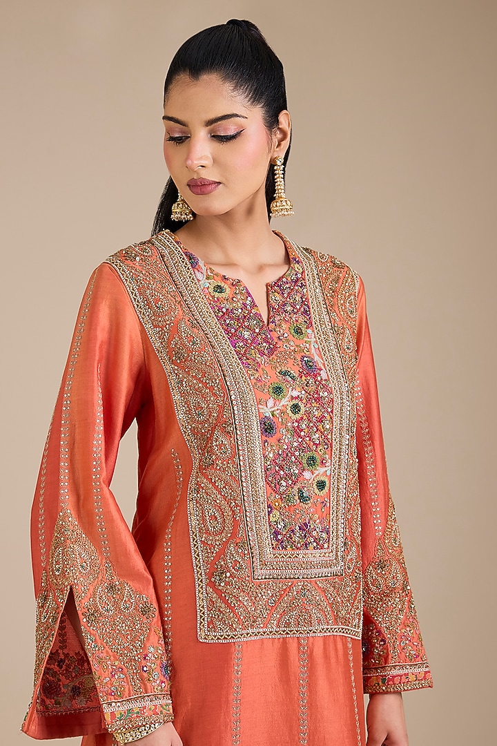 Rust Chanderi Embroidered Kurta Set by Petticoat Lane at Pernia's Pop Up Shop