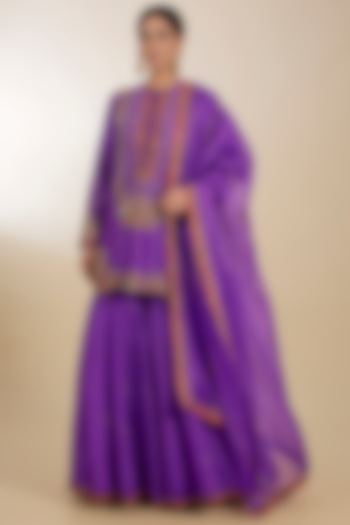 Purple Organza Hand Embroidered Bridal Sharara Set by Petticoat Lane at Pernia's Pop Up Shop