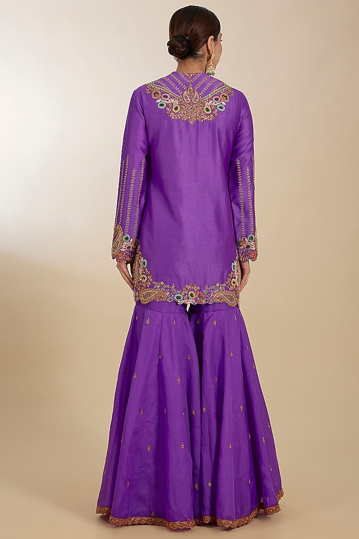 Purple Organza Hand Embroidered Bridal Sharara Set by Petticoat Lane at Pernia's Pop Up Shop