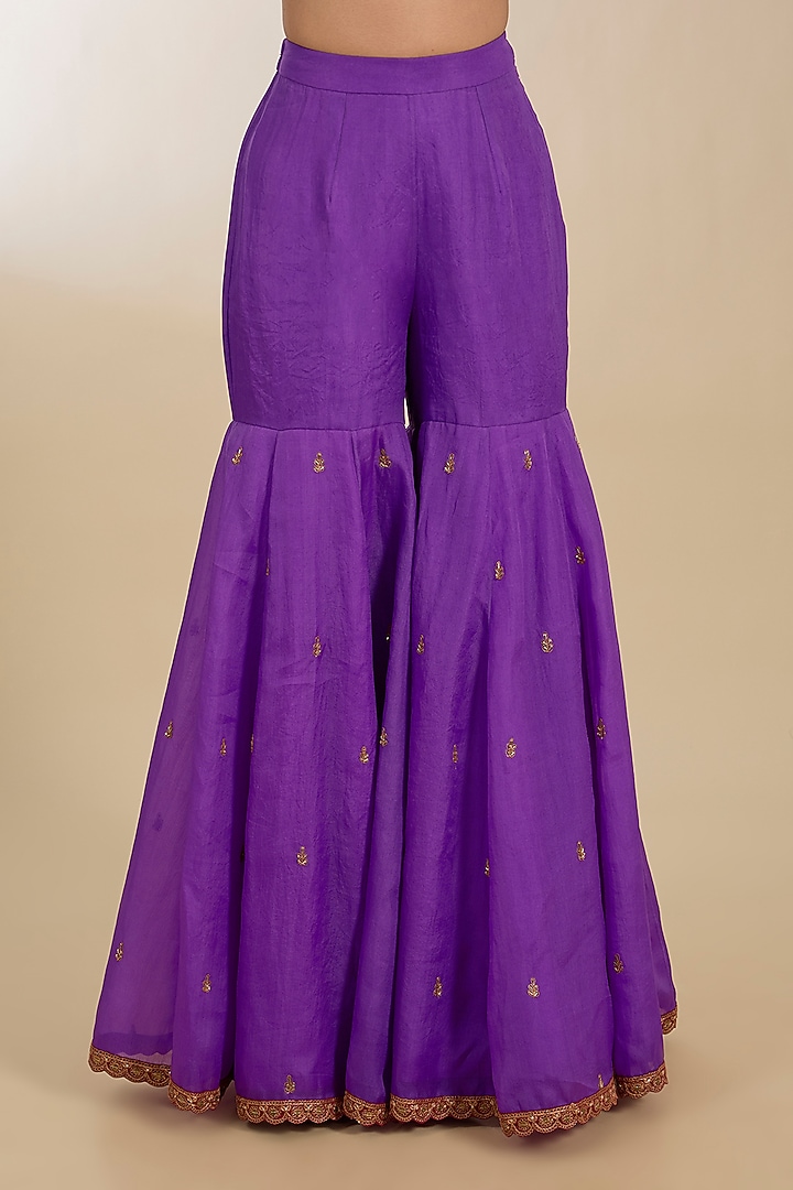 Purple Organza Hand Embroidered Bridal Sharara Set by Petticoat Lane at Pernia's Pop Up Shop