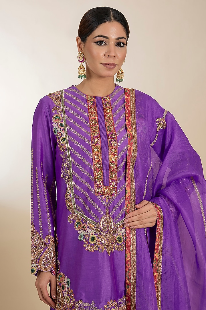 Purple Organza Hand Embroidered Bridal Sharara Set by Petticoat Lane at Pernia's Pop Up Shop
