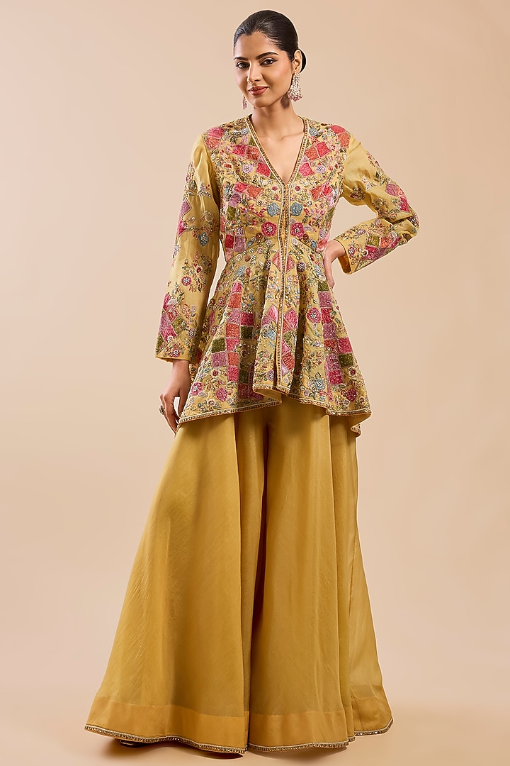 Yellow Organza Bridal Sharara Set by Petticoat Lane at Pernia's Pop Up Shop