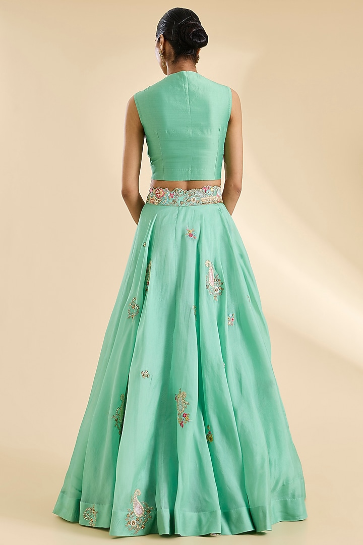 Cyan Blue Organza Patchwork Cape Set by Petticoat Lane at Pernia's Pop Up Shop