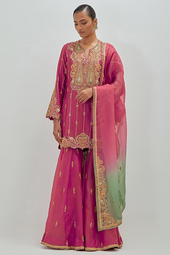 Banarasi Pink Chanderi Bridal Sharara Set by Petticoat Lane at Pernia's Pop Up Shop