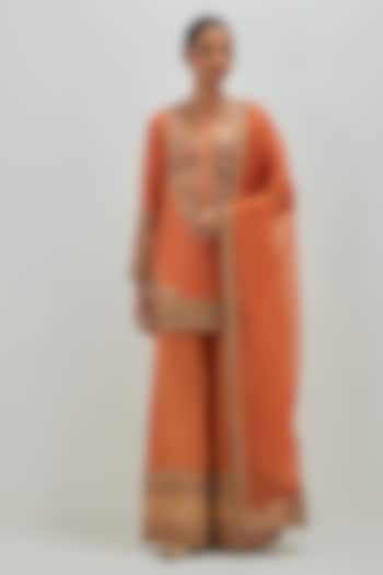 Orange Brocade Bridal Sharara Set by Petticoat Lane at Pernia's Pop Up Shop