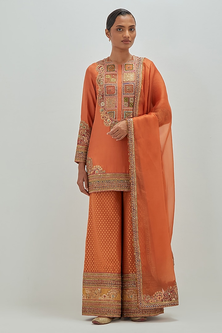 Orange Brocade Bridal Sharara Set by Petticoat Lane at Pernia's Pop Up Shop